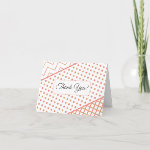 Elegant Coral Geometric Chevron Polka Dot Plaid Thank You Card