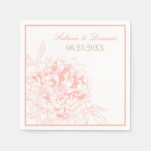 Elegant Coral Gold Floral Peony Wedding Napkin