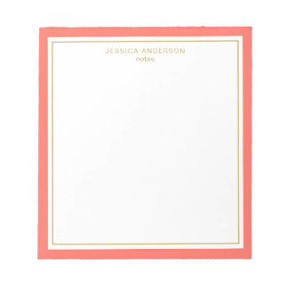 Elegant Coral Gold Personalised Notepad