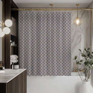 Elegant Coral Grey Plaid Curtain Modern Bath Style
