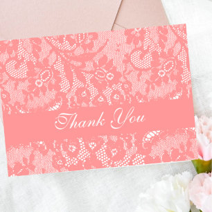 Elegant Coral Lace Romantic Vintage Thank You Card