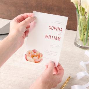 Elegant Coral Lotus Wedding Invitation