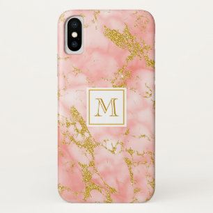 Elegant Coral Marble Monogram Faux Gold Glitter Case-Mate iPhone Case