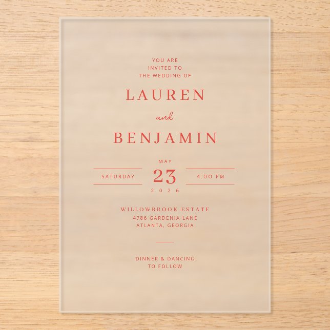 Elegant Coral Minimalist Wedding Invitation (Front)