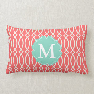 Elegant Coral Modern Trellis Personalised Lumbar Cushion
