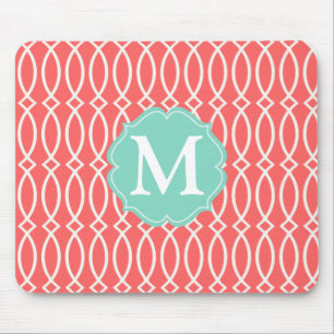 Elegant Coral Modern Trellis Personalised Mouse Pad