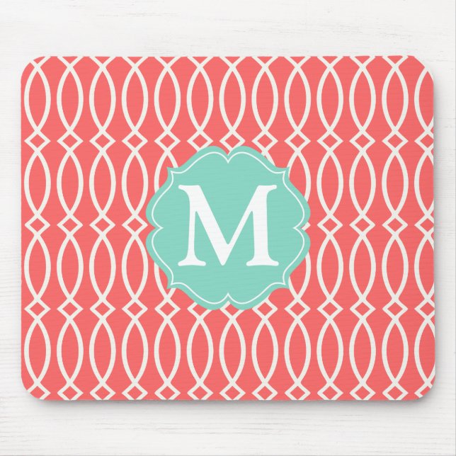 Elegant Coral Modern Trellis Personalised Mouse Pad (Front)