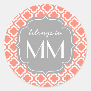 Elegant Coral Moroccan Quatrefoil Personalised Classic Round Sticker