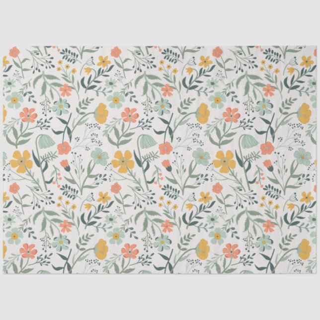 Elegant Coral Mustard Garden Floral Tissue Paper (Front)