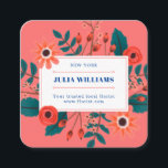 Elegant coral navy blue floral boho flower bouquet square business card<br><div class="desc">Elegant coral navy blue floral boho flower bouquet</div>