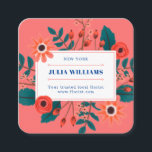 Elegant coral navy blue floral boho flower bouquet square business card<br><div class="desc">Elegant coral navy blue floral boho flower bouquet</div>