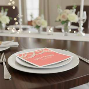 Elegant Coral Paper Napkins with Pearl Accents