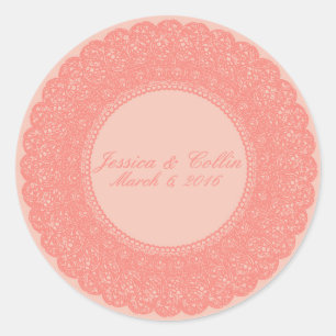 Elegant coral & peach custom design classic round sticker