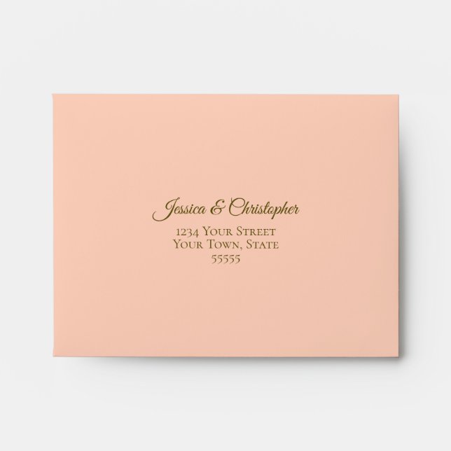 Elegant Coral Peach with Gold Lace Wedding RSVP Envelope (Front)