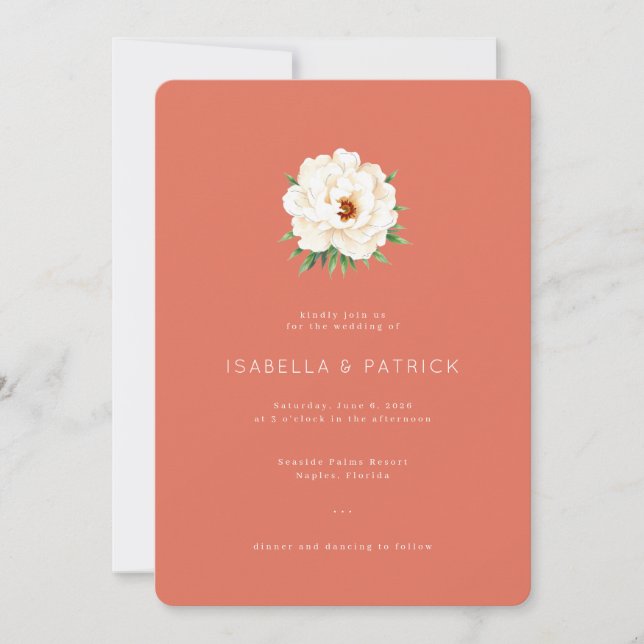 Elegant Coral Peony Floral Invitation (Front)