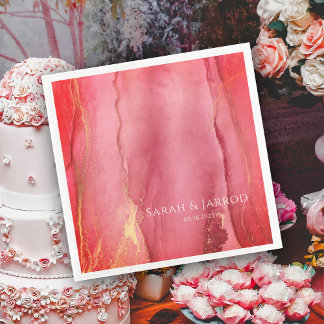 Elegant Coral Pink Abstract Wedding Napkin