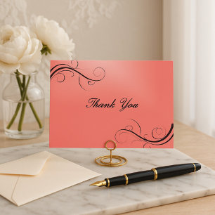 Elegant Coral Pink & Black Flourish Thank You  Postcard