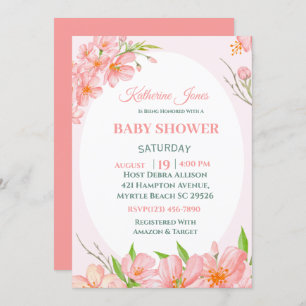 Elegant Coral Pink Floral Baby Shower Invitation