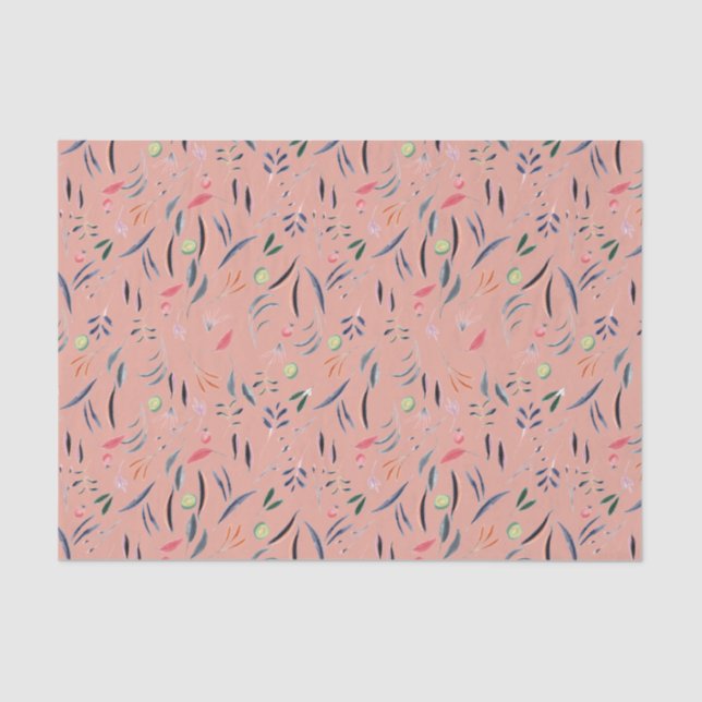 Elegant Coral Pink FLORAL DECOUPAGE Tissue Paper (Front)