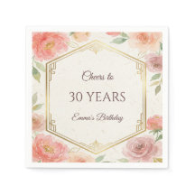 Elegant Coral Pink Floral Rose Gold 30th Birthday