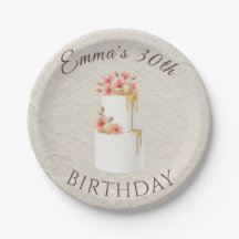 Elegant Coral Pink Floral Rose Gold Birthday Cake