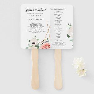 Elegant Coral Pink Flowers Wedding Program Custom Hand Fan