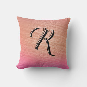 Elegant Coral Pink Initial Monogrammed Classy Chic Cushion