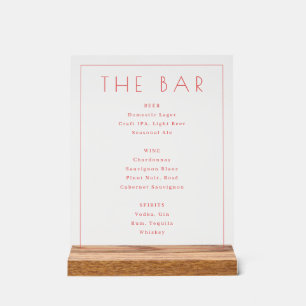 Elegant Coral Pink Minimalist Bar Menu Acrylic Sign
