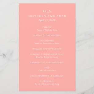 Elegant Coral Pink Modern Budget Wedding Program Flyer