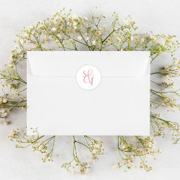 Elegant Coral Pink Monogram Wedding Envelope Seal