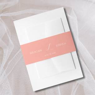 Elegant Coral Pink Monogram Wedding Invitation Belly Band