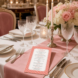 Elegant Coral Pink Pearl Border Party Dinner Menu