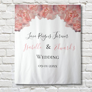 Elegant Coral Pink Rose Floral Frame Wedding Tapestry