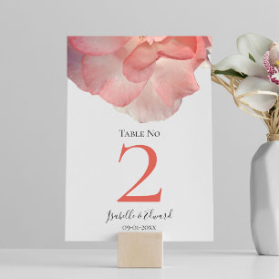 Elegant Coral Pink Rose Floral Wedding Table Number
