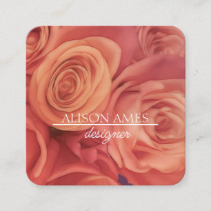 elegant coral pink roses bouquet romantic busines square business card