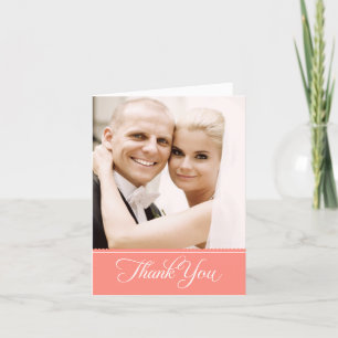 Elegant Coral Pink Scalloped Wedding Photo Thank You Card