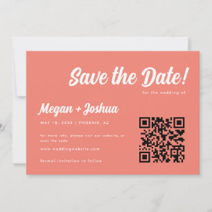 Elegant Coral Pink Script QR Code Wedding Save The Date