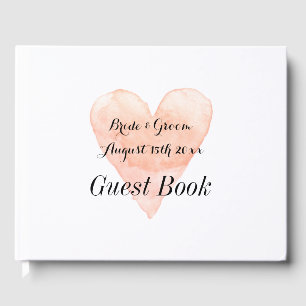 Elegant coral pink watercolor heart wedding guest book