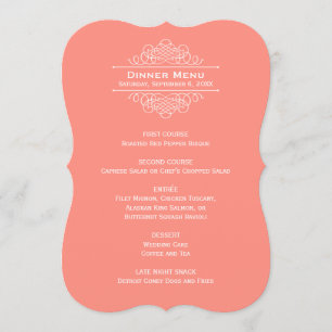 Elegant Coral Pink Wedding Monogram Dinner Menu