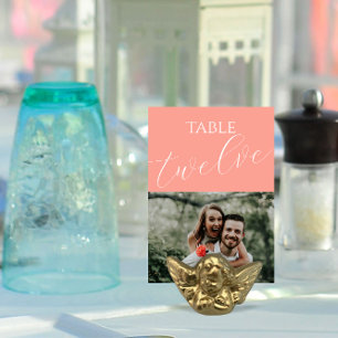 Elegant Coral Pink Wedding Photo Table Number