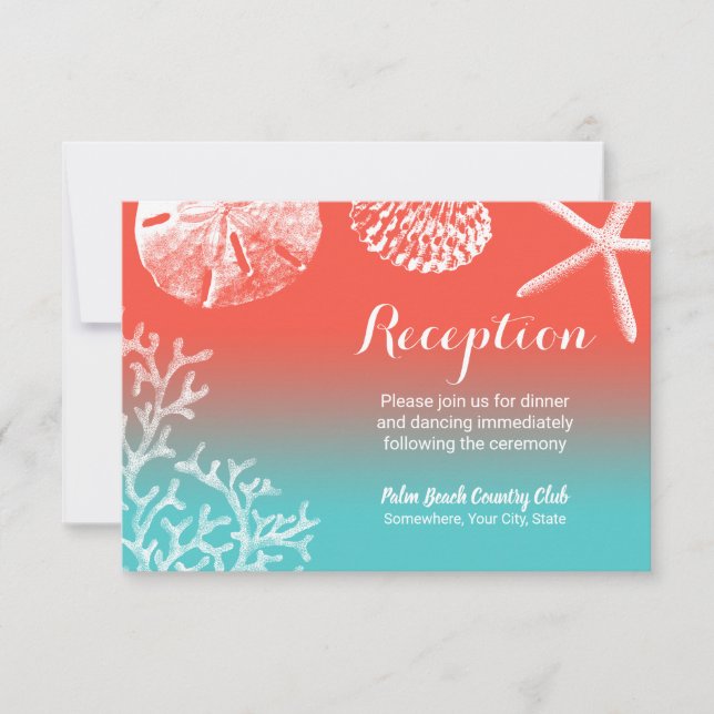 Elegant Coral Reef Beach Wedding Reception Invitation (Front)