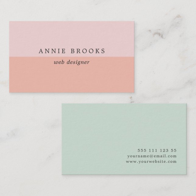 Elegant Coral Rose Sage Minimalist Personal Busine Business Card (Front/Back)