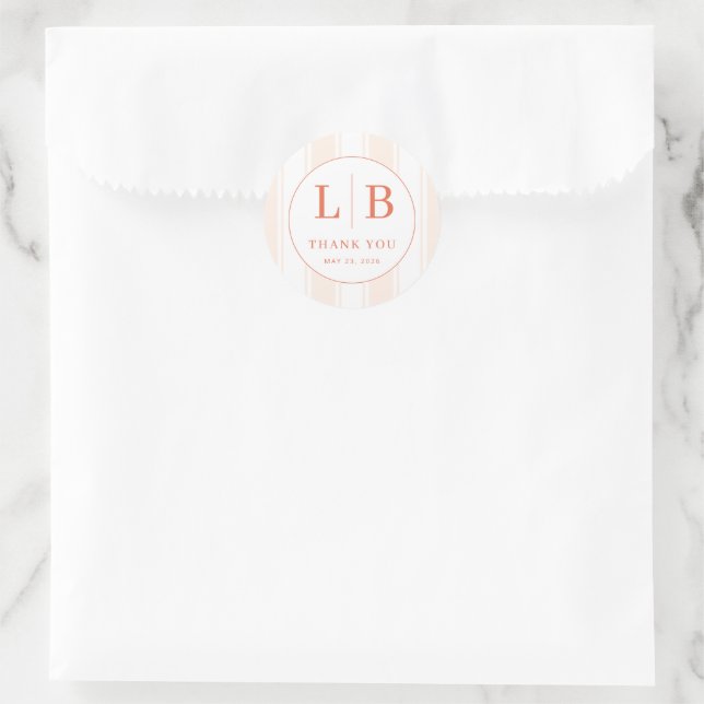 Elegant Coral Thank You Note Classic Round Sticker (Bag)