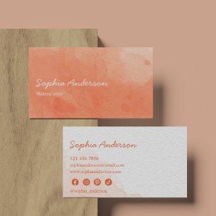 Elegant Coral Watercolor Minimalist Business Card 