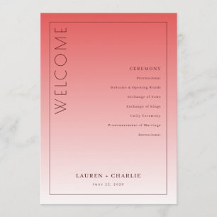 Elegant Coral Wedding Ceremony Programme