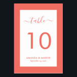 Elegant Coral Wedding Table Number<br><div class="desc">Elegant coral wedding table numbers. Easily personalise online. Matching items available to complement this modern coral wedding table number card.</div>