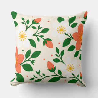 Elegant Coral & White Flowers with Green Foliage Cushion