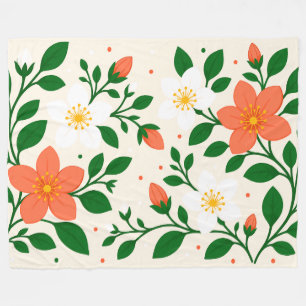Elegant Coral & White Flowers with Green Foliage Fleece Blanket