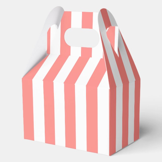 Elegant Coral White Striped Pattern Favour Box (Back)