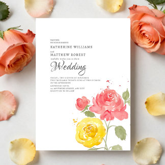 Elegant Coral & Yellow Floral Summer Invitation